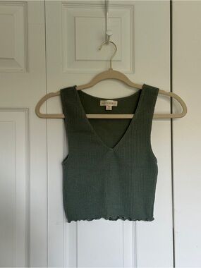 Honey Punch Olive Ribbed V-Neck Crop Tank